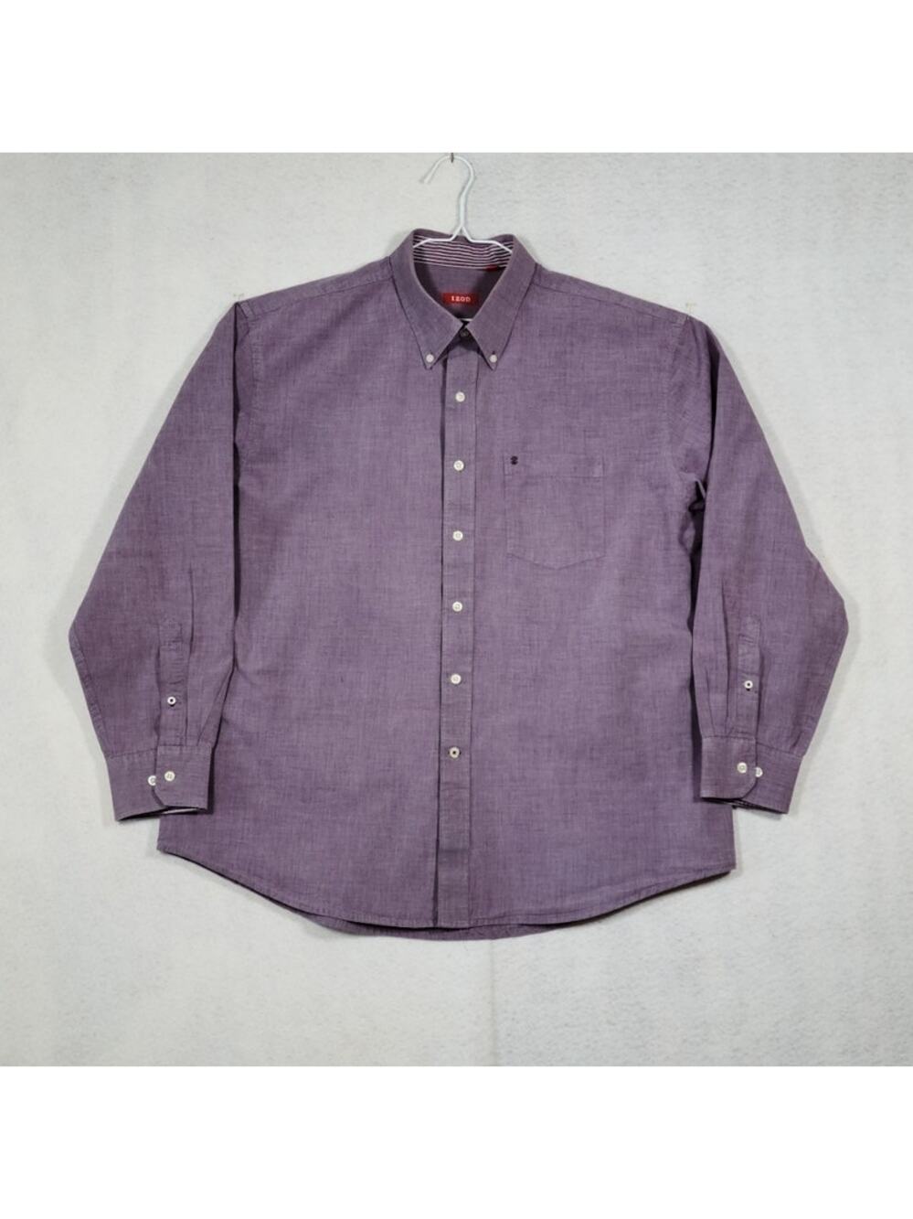 Izod Button Front Long Sleeve Shirt, Purple Men Size XL, PRE-OWNED
